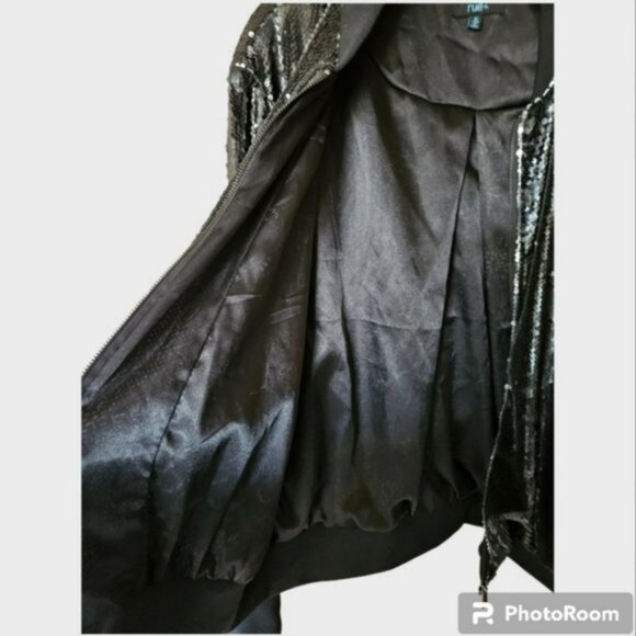 Rue+ Black Sequin Bomber Jacket size 1X EUC - Picture 9 of 13